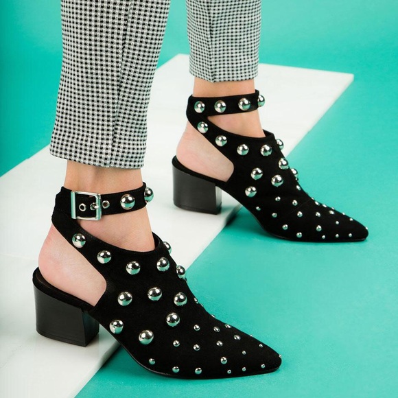 Qupid Shoes - Qupid Black Studded Mule Sandal